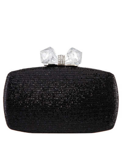 Nina Women's Glitter Minaudiere With Crystal Bow Clasp In Black