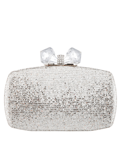 Nina Women's Glitter Minaudiere With Crystal Bow Clasp In Silver