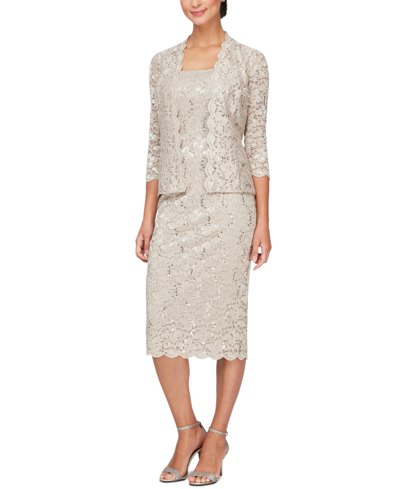 Sl Fashions Plus Size 2-pc. Lace Jacket & Sheath Dress Set In Champagne