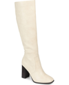 Journee Collection Karima Tall Vegan Leather Block Heel Boot In Off White
