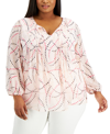 Tommy Hilfiger Plus Size Printed Pintucked Top In Ballerina Pink Multi