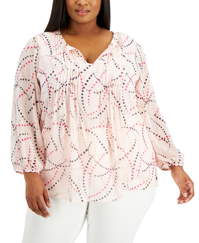 Tommy Hilfiger Plus Size Printed Pintucked Top In Ballerina Pink Multi