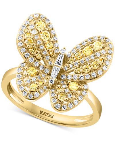 Effy Collection Effy Yellow Diamond (1/3 Ct. T.w.) & White Diamond (1/3 Ct. T.w.) Butterfly Ring In 14k Gold In Yellow Gold