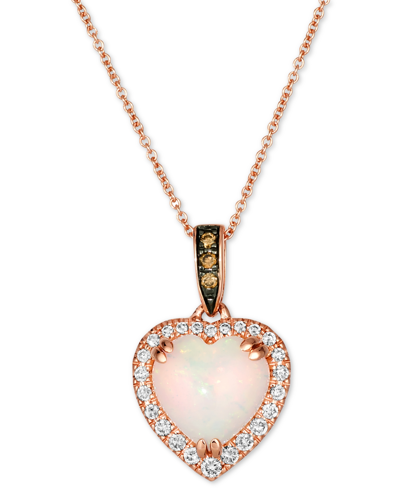 Le Vian Chocolatier Neopolitan Opal (1-7/8 Ct. T.w.) & Diamond (1/4 Ct. T.w.) Heart Pendant Necklace In 14k In Rose Gold
