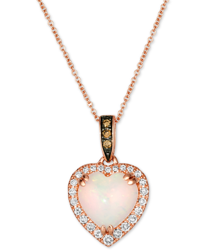 Le Vian Chocolatier Neopolitan Opal (1-7/8 Ct. T.w.) & Diamond (1/4 Ct. T.w.) Heart Pendant Necklace In 14k In Gold