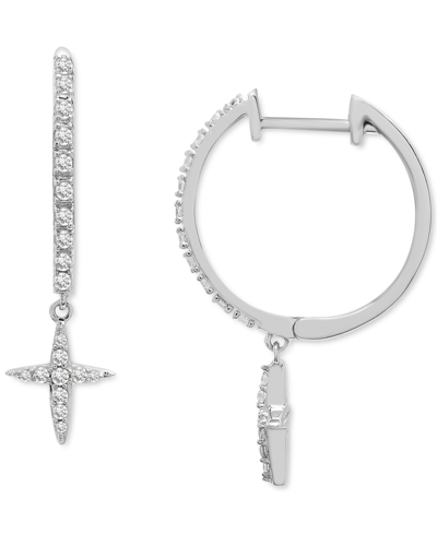 Macy's Diamond Cross Dangle Hoop Earrings (1/5 Ct. T.w.) In 10k White Gold