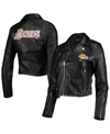 THE WILD COLLECTIVE WOMEN'S THE WILD COLLECTIVE BLACK LOS ANGELES LAKERS MOTO FULL-ZIP JACKET