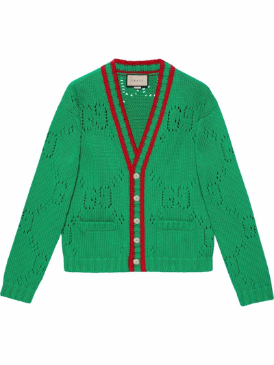 Gucci Web-trim Gg Intarsia Cardigan In Green