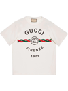 Gucci White Firenze 1921 Logo Cotton T-shirt In Cream