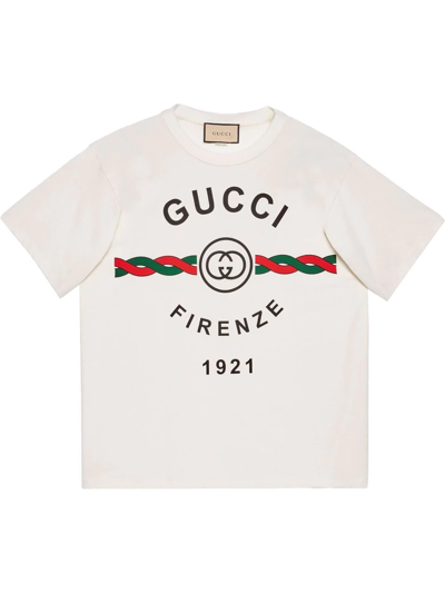 Gucci White Firenze 1921 Logo Cotton T-shirt