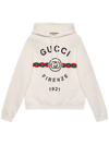 Gucci White Firenze 1921 Logo Print Hoodie In Nude & Neutrals