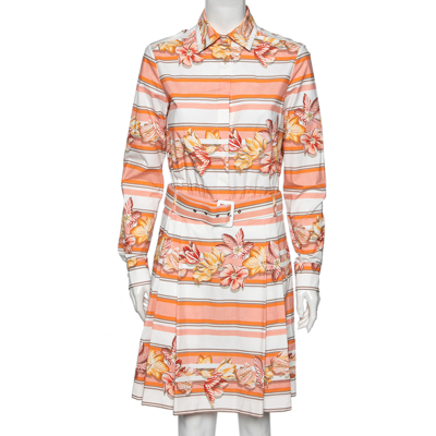 Pre-owned Ferragamo Multicolor Printed Cotton Belted Long Sleeve Shirt Dress M