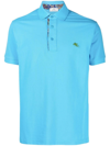 Etro Man Short Sleeve Polo Shirt In Sky Blue Piquet With Green Pegasus Embroidery In Light Blue
