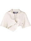 Jacquemus Capri Cotton And Linen-blend Cropped Shirt In Beige