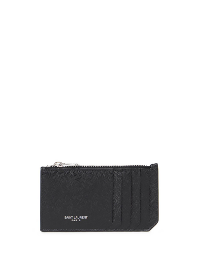 Saint Laurent Zipped Card Case In Nero