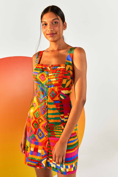 Farm Rio Printed Linen-blend Mini Dress In Red