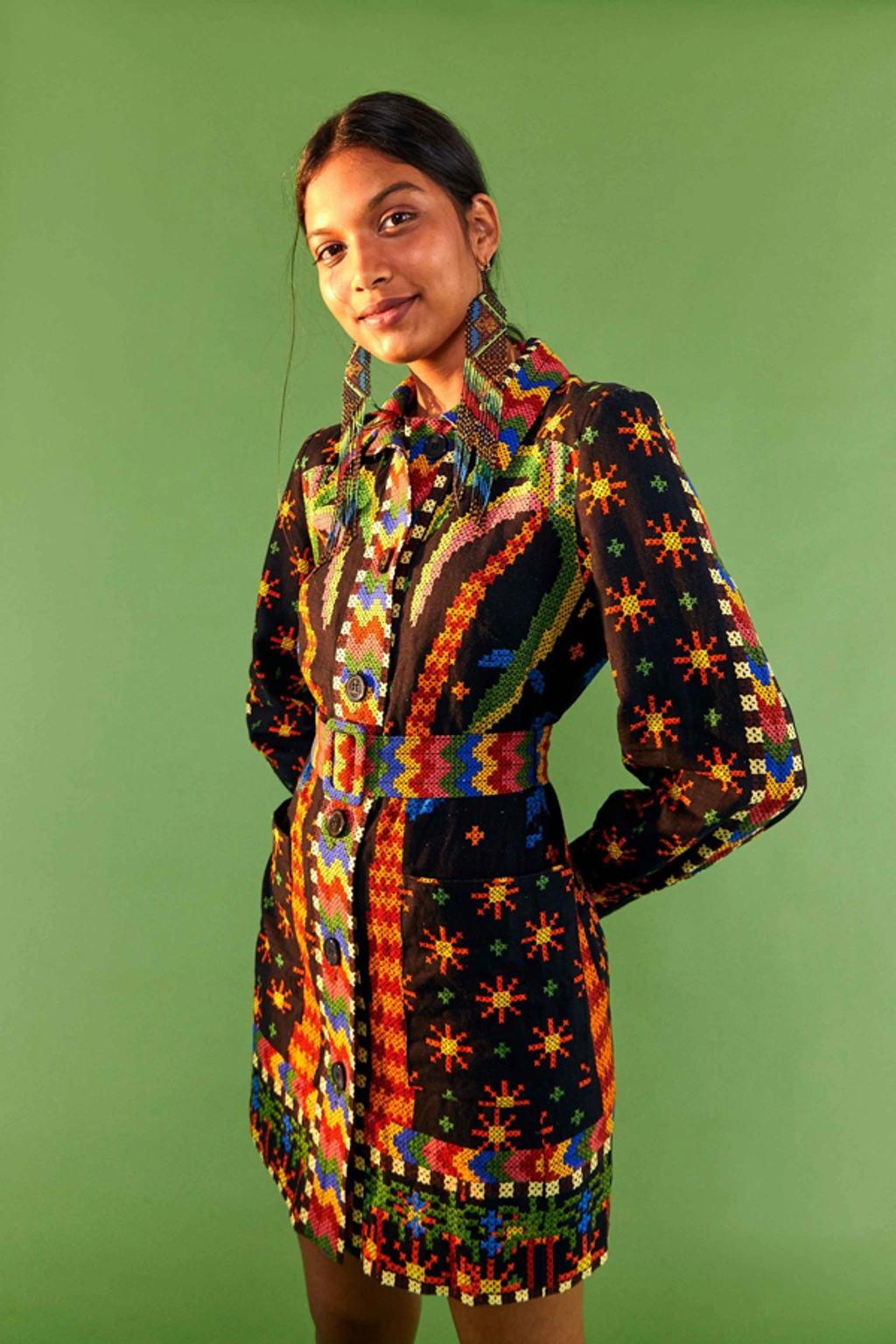 Farm Rio Macaw Night Long Sleeve Linen Blend Dress | ModeSens