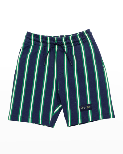 Kenzo Kids' Boy's Striped Logo Drawstring Jogger Shorts In 85m-navy