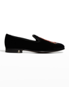 LANVIN MEN'S FLAMING HEART LEATHER & VELVET SMOKING SHOES