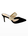 Charles David Alfie Pointed Metal-strap Suede Mules In Black