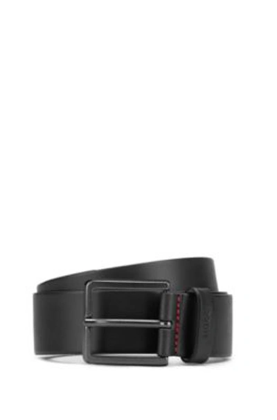 Hugo Leather Belt With Matte Gunmetal Hardware In Black
