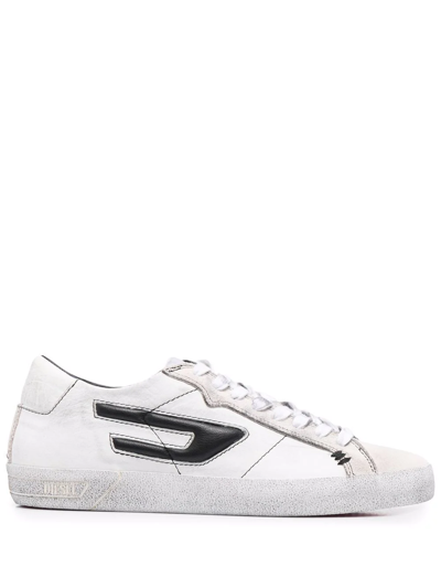 Diesel Leroji Distressed-effect Sneakers In White/ Black