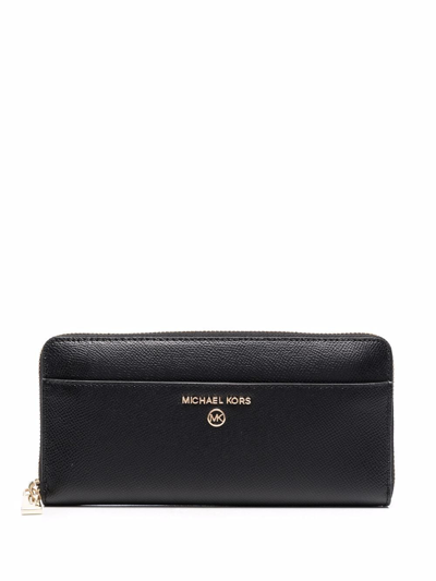 Michael Michael Kors Logo-plaque Zip-up Wallet In Schwarz