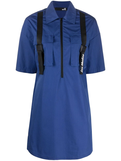 Love Moschino Zip-front Shirt Dress In Blau
