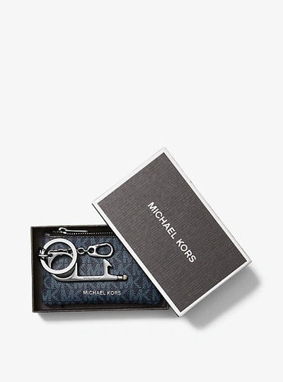 Michael Kors Logo Pouch And No Touch Keychain Set In Blue