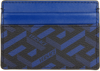 Versace La Greca Monogram-print Leather Card Holder In 5u480 Blue