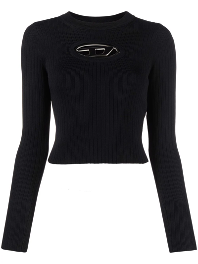 Diesel Logo-plaque Ribbed-knit Jumper In Black