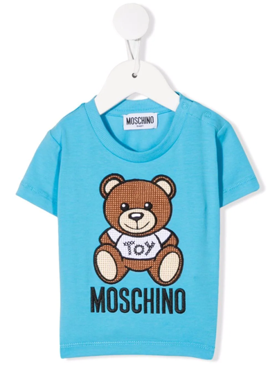 Moschino Babies' Teddy Bear-print Short-sleeved T-shirt In Blue
