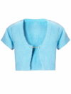 Jacquemus La Maille Neve Cropped Brushed Knitted Cardigan In Blue