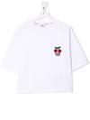 GCDS TEEN CHERRY-EMBROIDERED CROPPED T-SHIRT