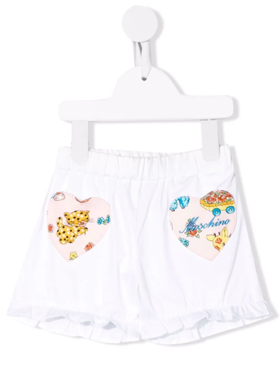 Moschino Babies' Heart-detail Flared Shorts In White
