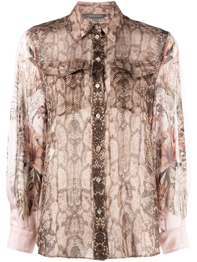 Alberta Ferretti Snake-print Silk Shirt In Brown/beige