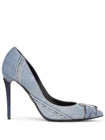 Dolce & Gabbana Logo-plaque Pointed-toe Pumps In Blue