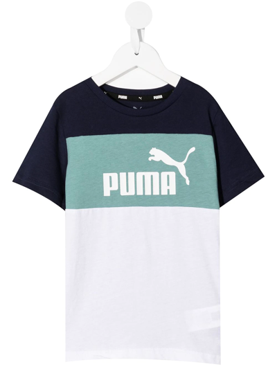 Puma Kids' Colour-block Logo-print T-shirt In White