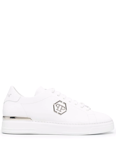 Philipp Plein Hexagon Low-top Leather Sneakers In White