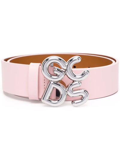 Gcds Logo-buckle Leather Belt In Pink