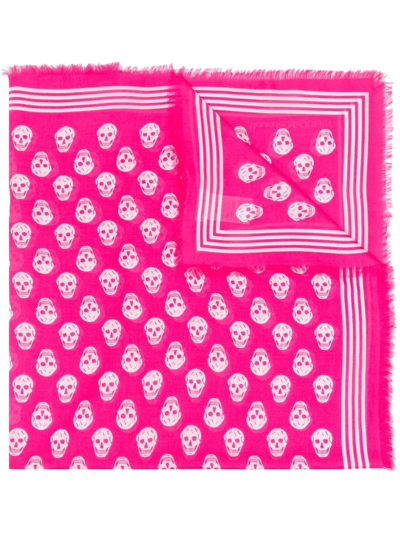 Alexander Mcqueen Biker Skull Print Silk Scarf In Pink