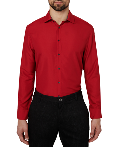 Calabrum Men's Regular Fit Solid Wrinkle Free Performance Dress Shirt In Red