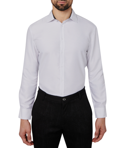 Calabrum Men's Regular Fit Dot Print Wrinkle Free Performance Dress Shirt In White