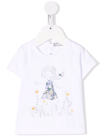 Il Gufo Babies' Graphic-print Short-sleeved T-shirt In Bianco/lilla