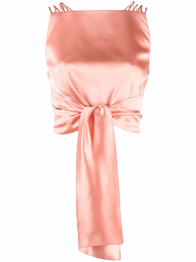 Alberta Ferretti Tie-front Silk-satin Top In Rosa