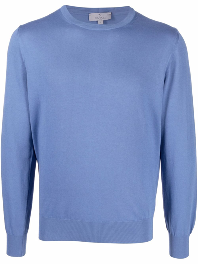 Canali Fine-knit Cotton Jumper In Blau
