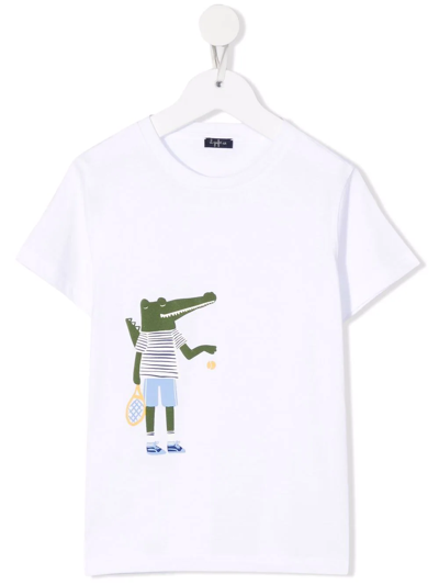 Il Gufo Kids' Crocodile Print T-shirt In White