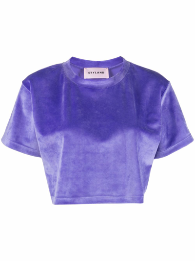 Styland Velvet-effect Cropped T-shirt In Purple