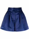Styland High-waisted Pleated Shorts In Blue