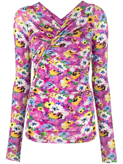 Msgm Floral-print Blouse In Pink